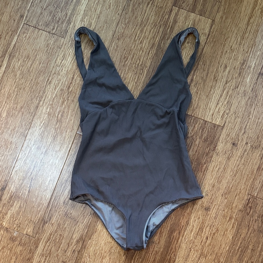 Acacia Malta Dark Brown Ribbed One Piece Swimsuit